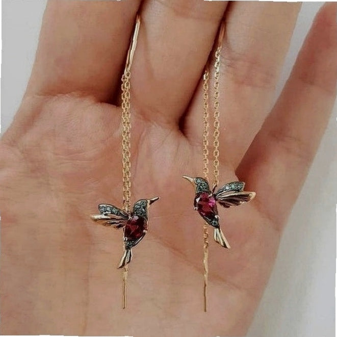 Hummingbird Earrings with Enamel and Zirconia
